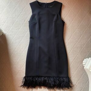 Maia Black Bodycon Midi Cocktail Dress with Ostrich Feathers